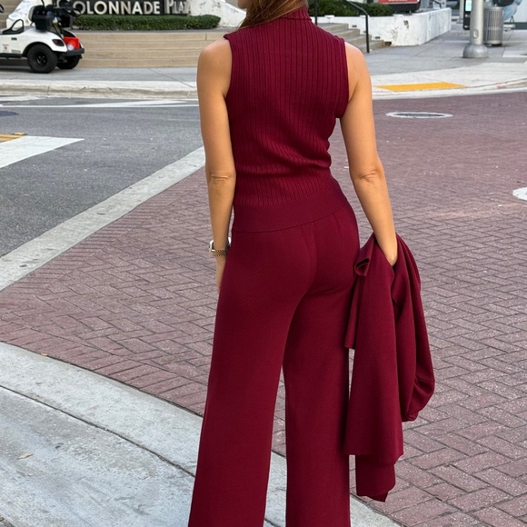 NEW!!! Eirini Knitted Three-Piece Pants Set - Burgundy - Picture 3 of 10